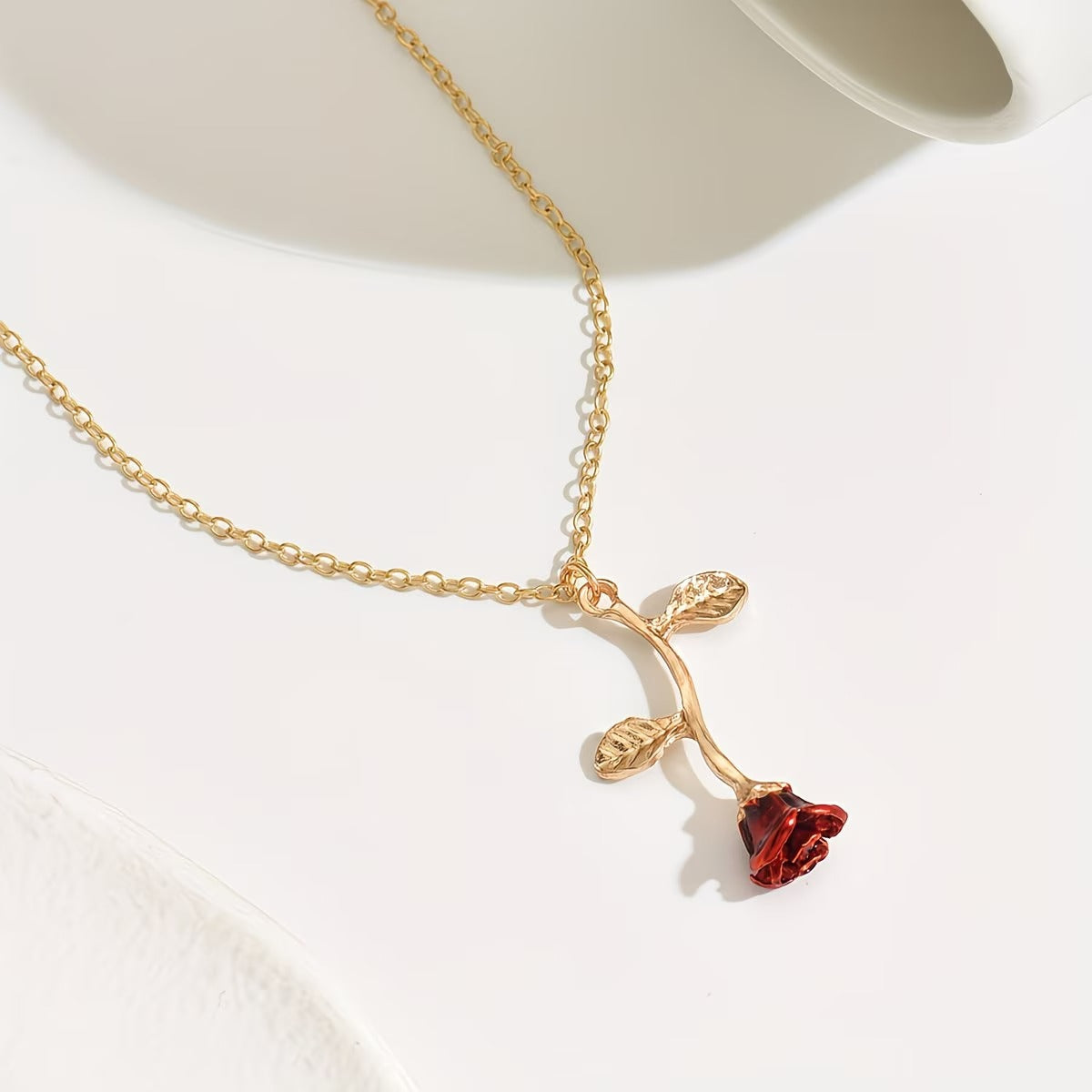 Falling Rose Pendant Golden Adjustable Chain