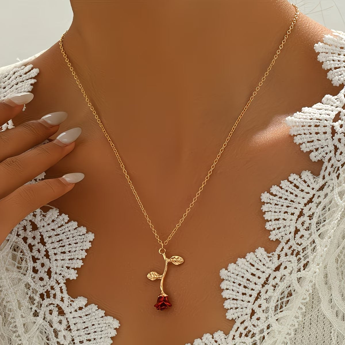 Falling Rose Pendant Golden Adjustable Chain