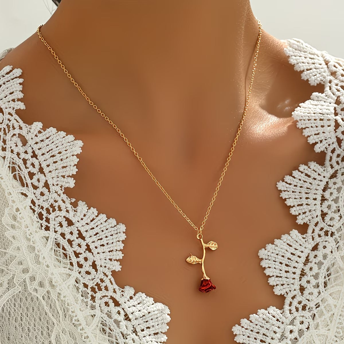 Falling Rose Pendant Golden Adjustable Chain